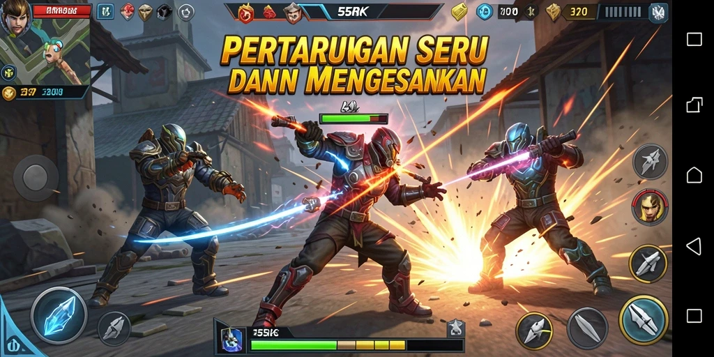 Gameplay dinamis dan seru dari 55RK menunjukkan aksi pertarungan intens.