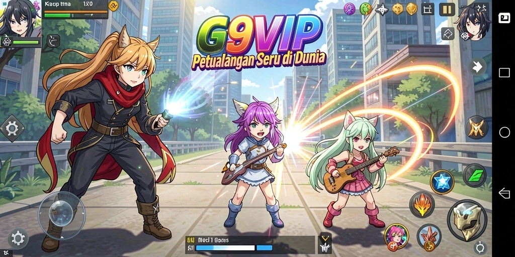 Tampilan gameplay G9VIP dengan karakter anime yang menarik.