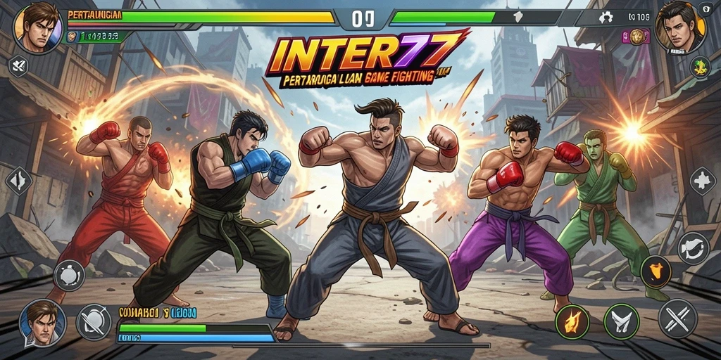 Screenshot INTER77 yang menampilkan pertarungan seru antar karakter.