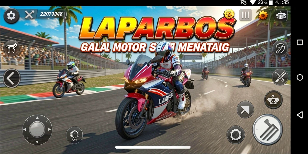 Screenshot LAPARBOS menampilkan aksi balap motor yang mendebarkan.
