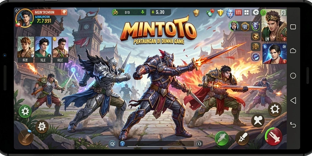 Tampilan gameplay MINTOTO yang seru dan penuh aksi di arena pertarungan.