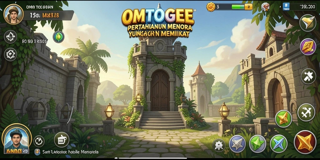 Tampilan menara dan musuh dalam gameplay OMTOGEL yang menarik.