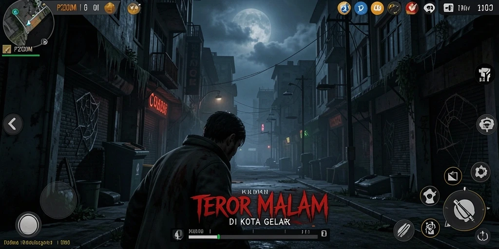 Screenshot gameplay P200M menampilkan momen menegangkan dalam suasana gelap.