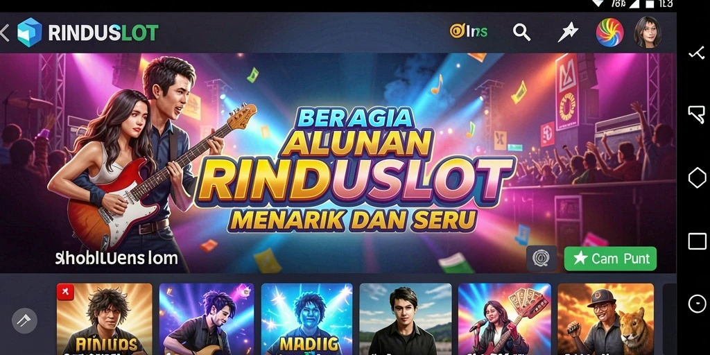 Tampilan gameplay RINDUSLOT yang menarik dengan berbagai pilihan lagu.