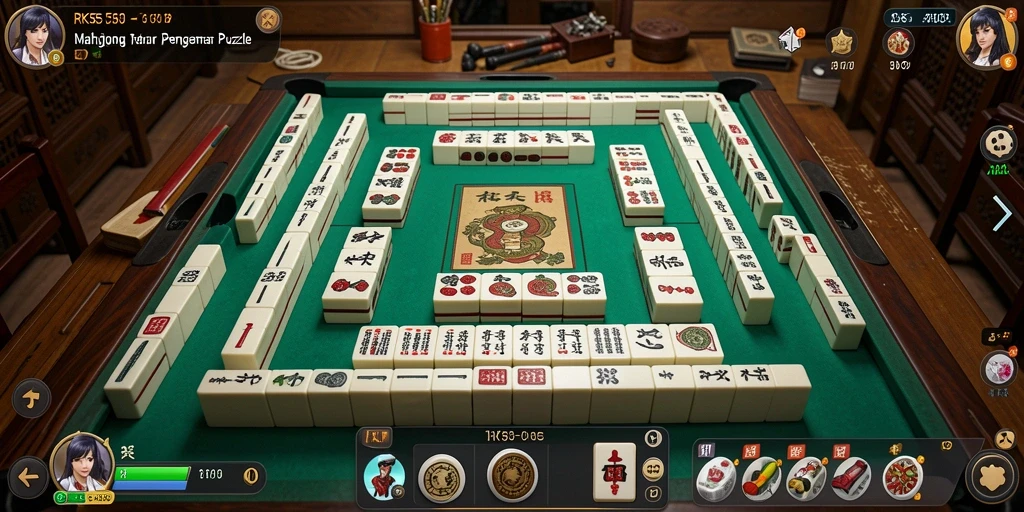 Screenshot gameplay RK55 menampilkan antarmuka Mahjong yang penuh warna dan menarik.