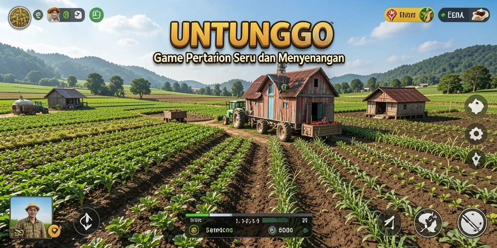 Tampilan gameplay seru di UNTUNGGO dengan lahan pertanian penuh warna.