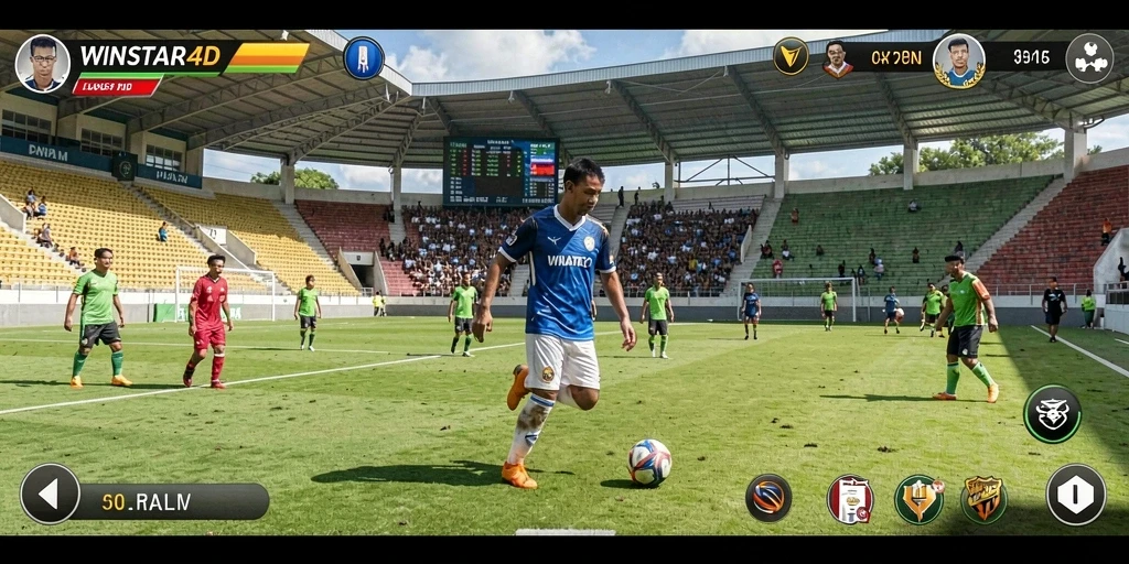 Screenshot gameplay WINSTAR4D menampilkan aksi sepak bola yang mendebarkan.